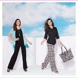 IMAN‎ Palazzo Pants Womens Large Black Gold Wide Leg Resort Vacation Pull On